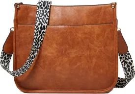Crossbody Bags for Women Designer Leather Hobo Handbags With 2 Adjustable Leopard Guitar Strap Shoulder Bucket Bags
