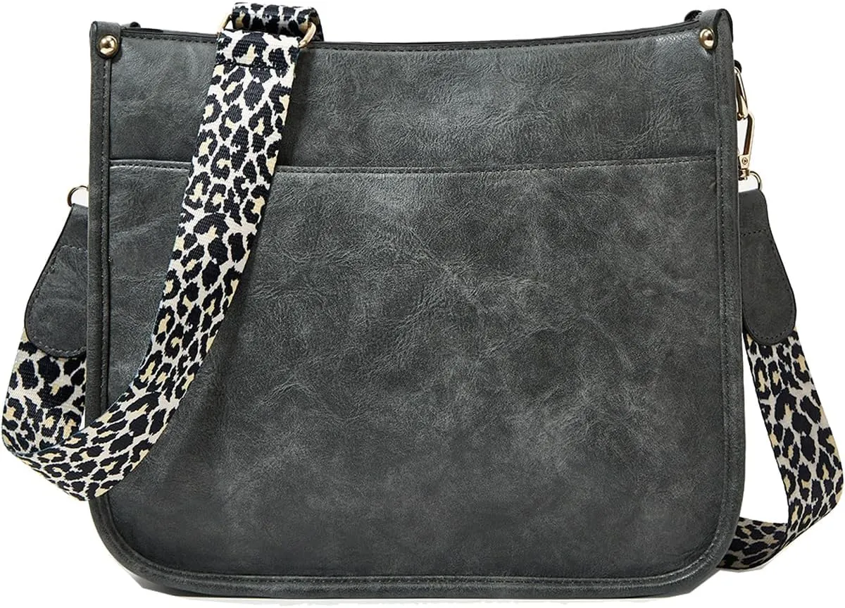 Crossbody Bags for Women Designer Leather Hobo Handbags With 2 Adjustable Leopard Guitar Strap Shoulder Bucket Bags