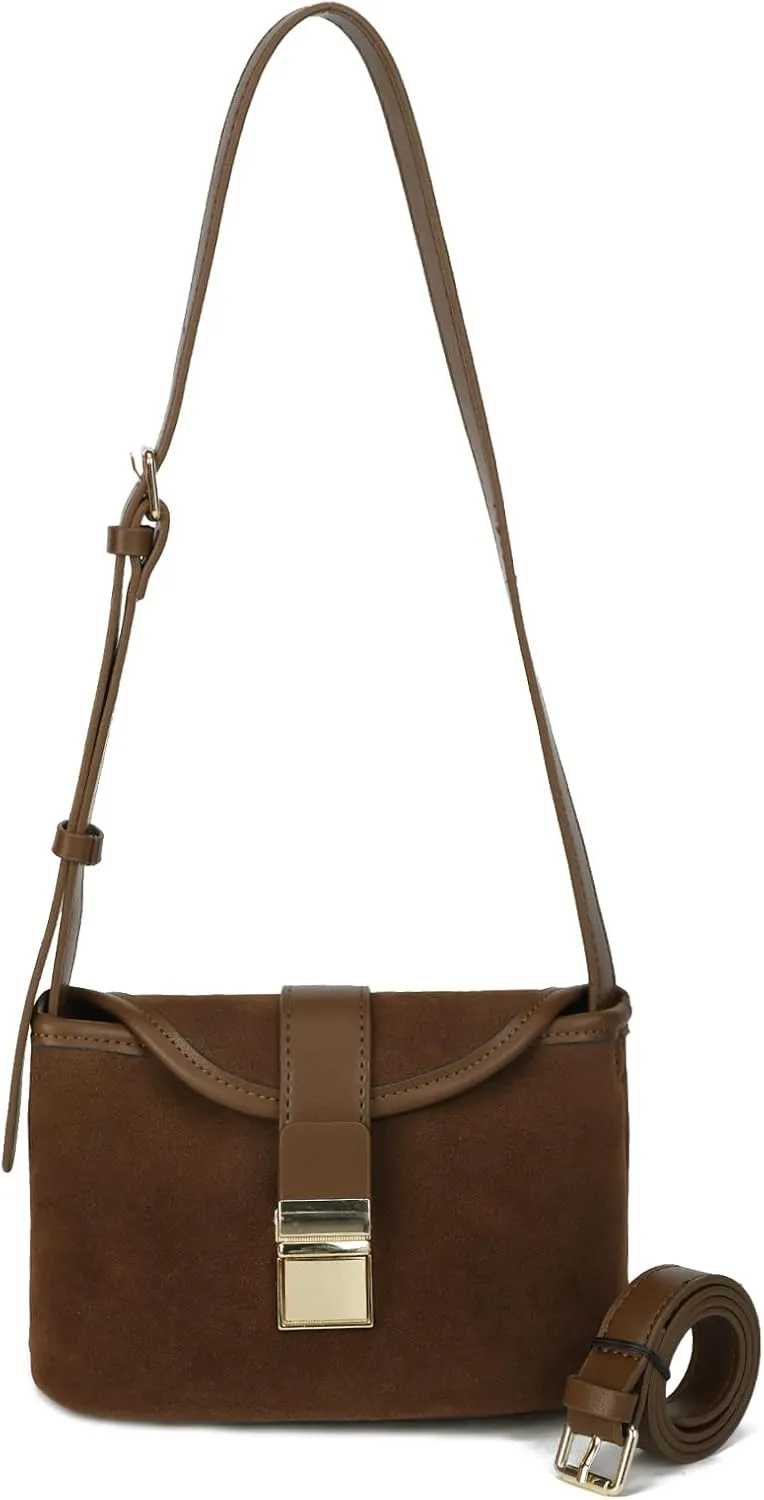 Crossbody Bags for Women Small Suede Purse Retro Bucket Bags Trendy Saddle Shoulder Bag Vintage Mini Satchel Handbags