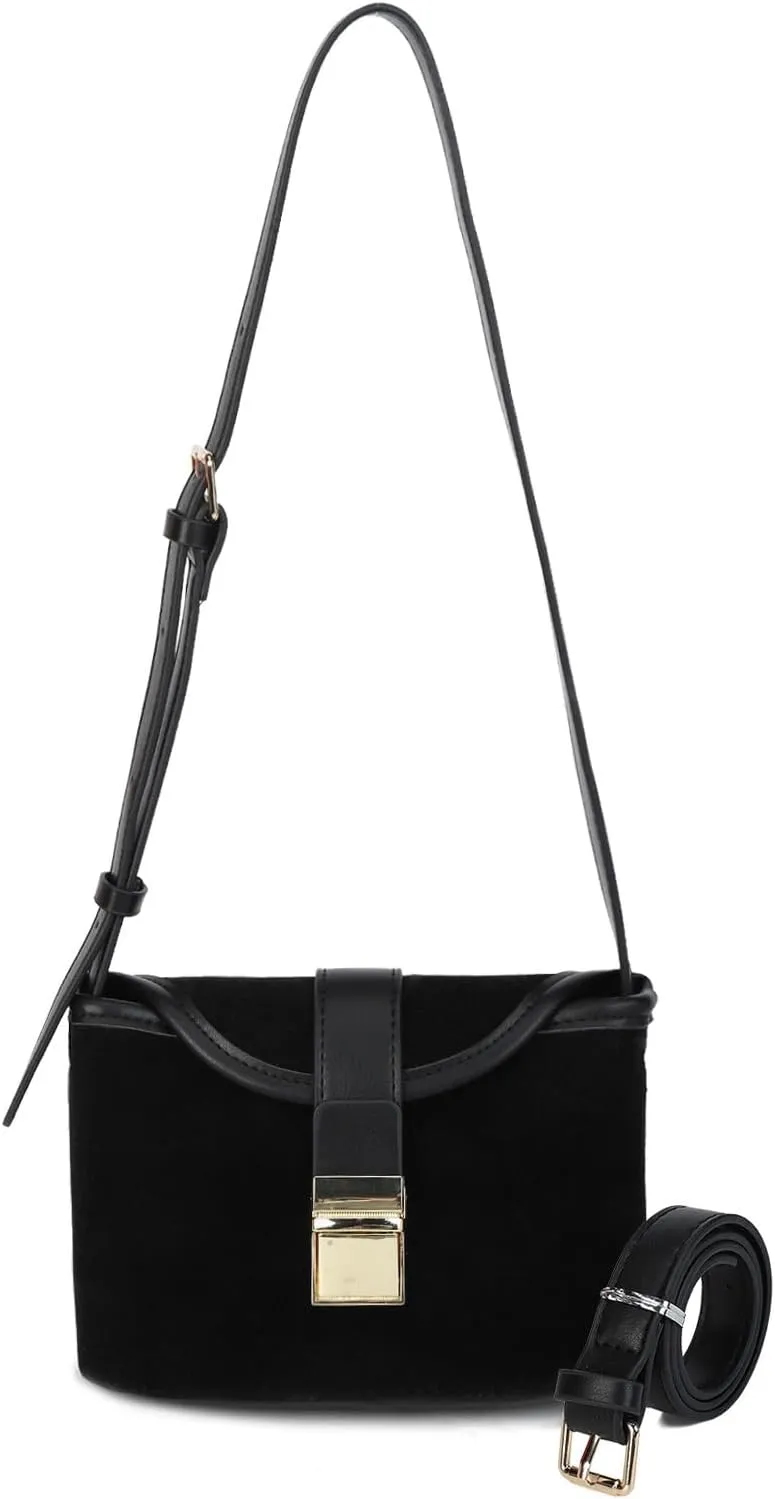 Crossbody Bags for Women Small Suede Purse Retro Bucket Bags Trendy Saddle Shoulder Bag Vintage Mini Satchel Handbags