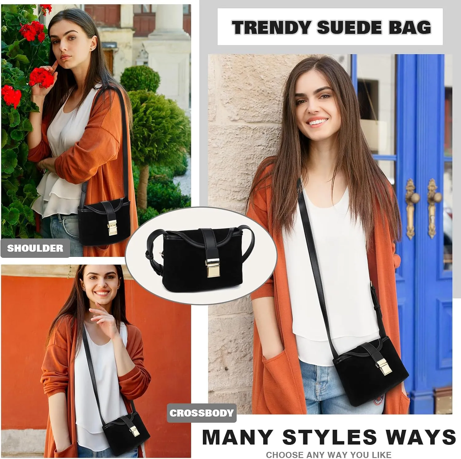 Crossbody Bags for Women Small Suede Purse Retro Bucket Bags Trendy Saddle Shoulder Bag Vintage Mini Satchel Handbags