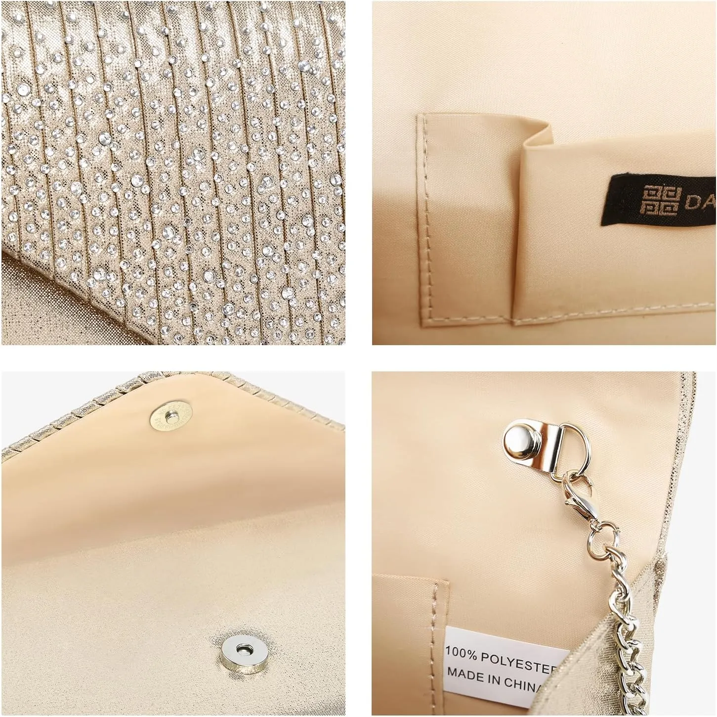 Dasein Ladies Frosted Satin Evening Clutch Purse Bag Crossbody Handbags Party Prom Wedding Envelope