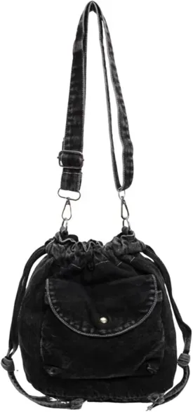 Denim Crossbody Bag Small Drawstring Phone Bag Casual Bucket Purse Shoulder Messenger Bag