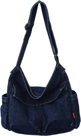Denim Shoulder Bag Canvas Messenger Bag for Women Men Tote Bag Casual Retro Aesthetic Crossbody Bag Handbag