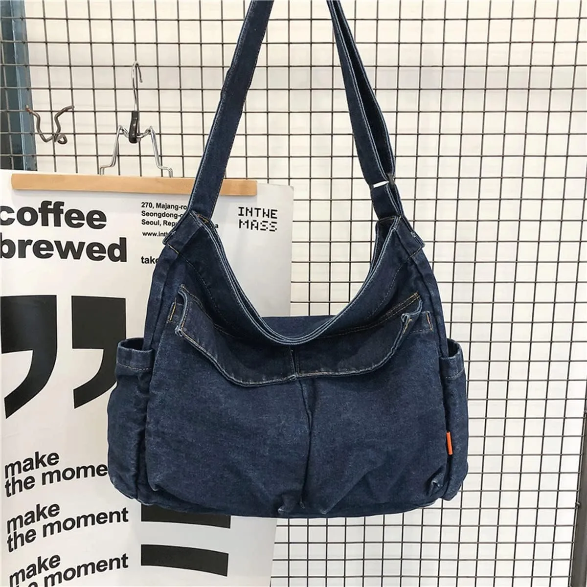 Denim Shoulder Bag Canvas Messenger Bag for Women Men Tote Bag Casual Retro Aesthetic Crossbody Bag Handbag