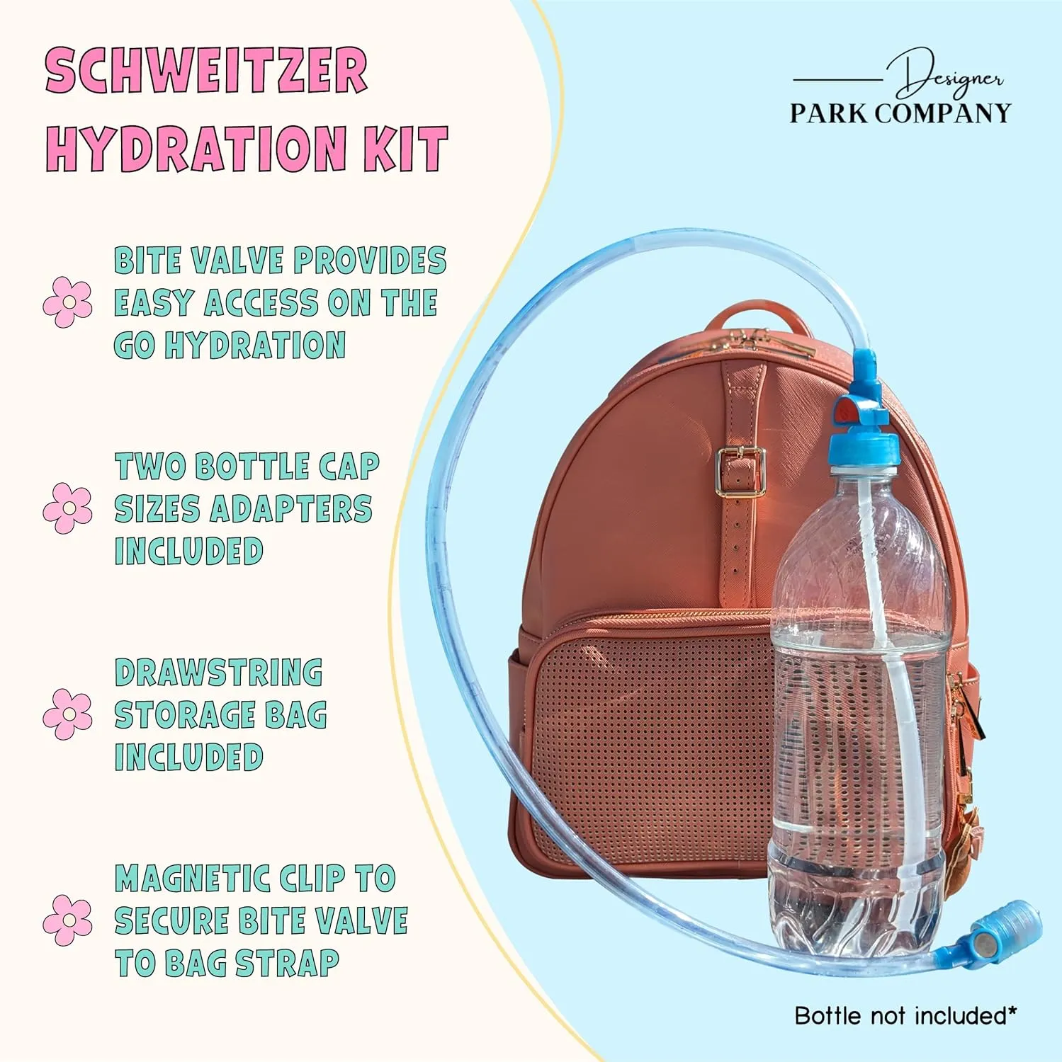 Designer Park Company - Rope Drop Leather Backpack, Stylish, for Theme Park or Travel, Girls' Backpack w/ Adjustable Strap, Hydration Kit, & Locking Pins - Minnie Dot