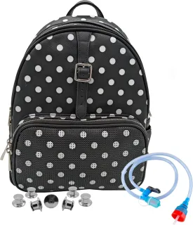 Designer Park Company - Rope Drop Leather Backpack, Stylish, for Theme Park or Travel, Girls' Backpack w/ Adjustable Strap, Hydration Kit, & Locking Pins - Minnie Dot