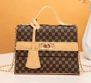 Designer Pattern Handbag, Chain Strap Crossbody Purse, that comes in Brown and Beige, Black and Beige, Khaki and Beige
