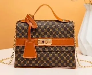 Designer Pattern Handbag, Chain Strap Crossbody Purse, that comes in Brown and Beige, Black and Beige, Khaki and Beige