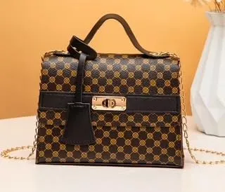 Designer Pattern Handbag, Chain Strap Crossbody Purse, that comes in Brown and Beige, Black and Beige, Khaki and Beige