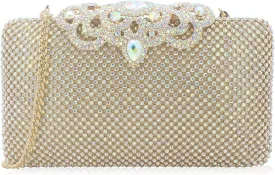 Dexmay Rhinestone Clutch Bag with Crystal Crown Clasp Women Evening Handbag Formal Party Purse