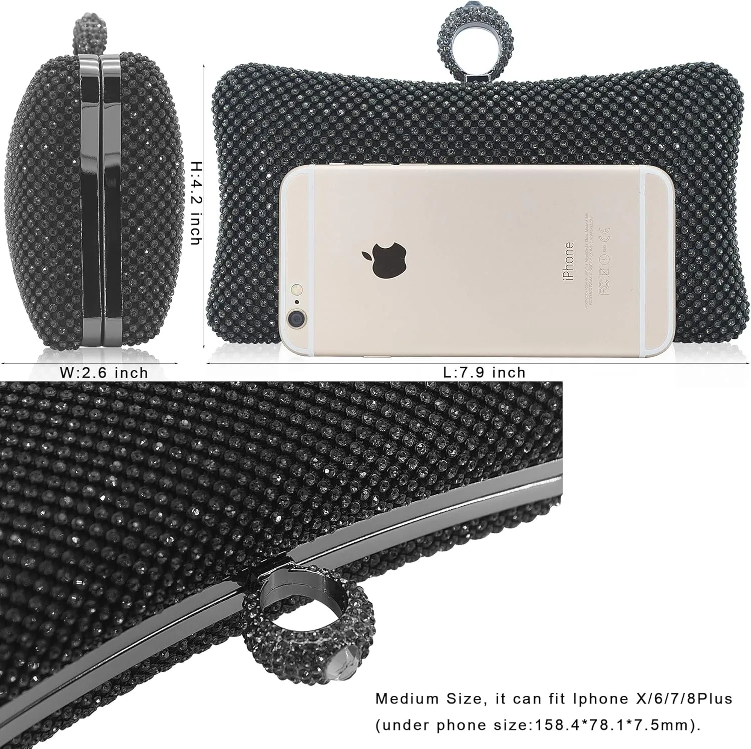 Dexmay Rhinestone Clutch Purse with Crystal Clasp Evening Handbag for Bridal Wedding Party