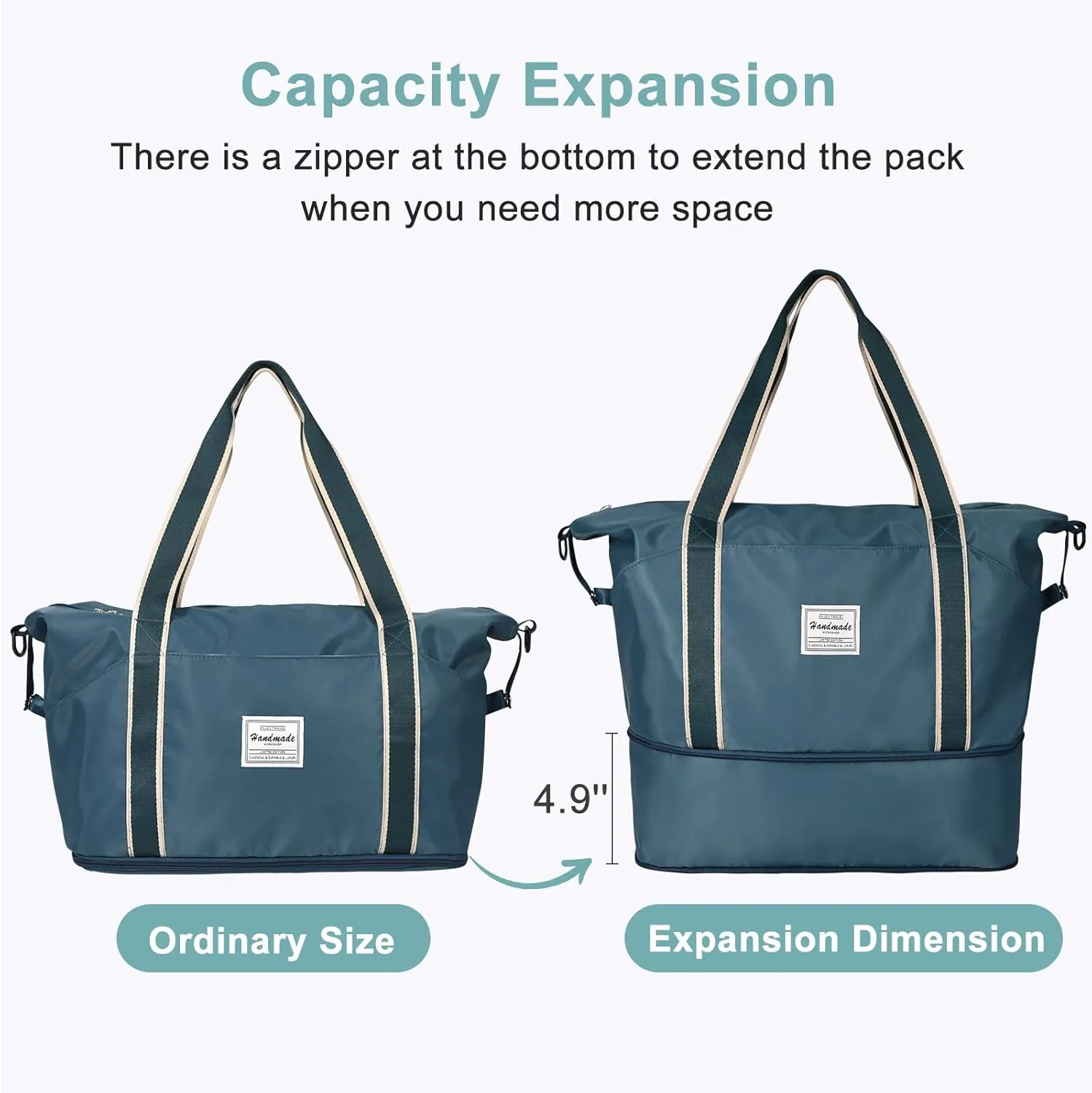 DMLuna Travel Duffel Bag, Tote Sports Gym Bag, Shoulder Overnight Weekender Bag for Women & Men, Hospital bag, Expandable Duffel Bag with Trolley Sleeve/Wet Pocket