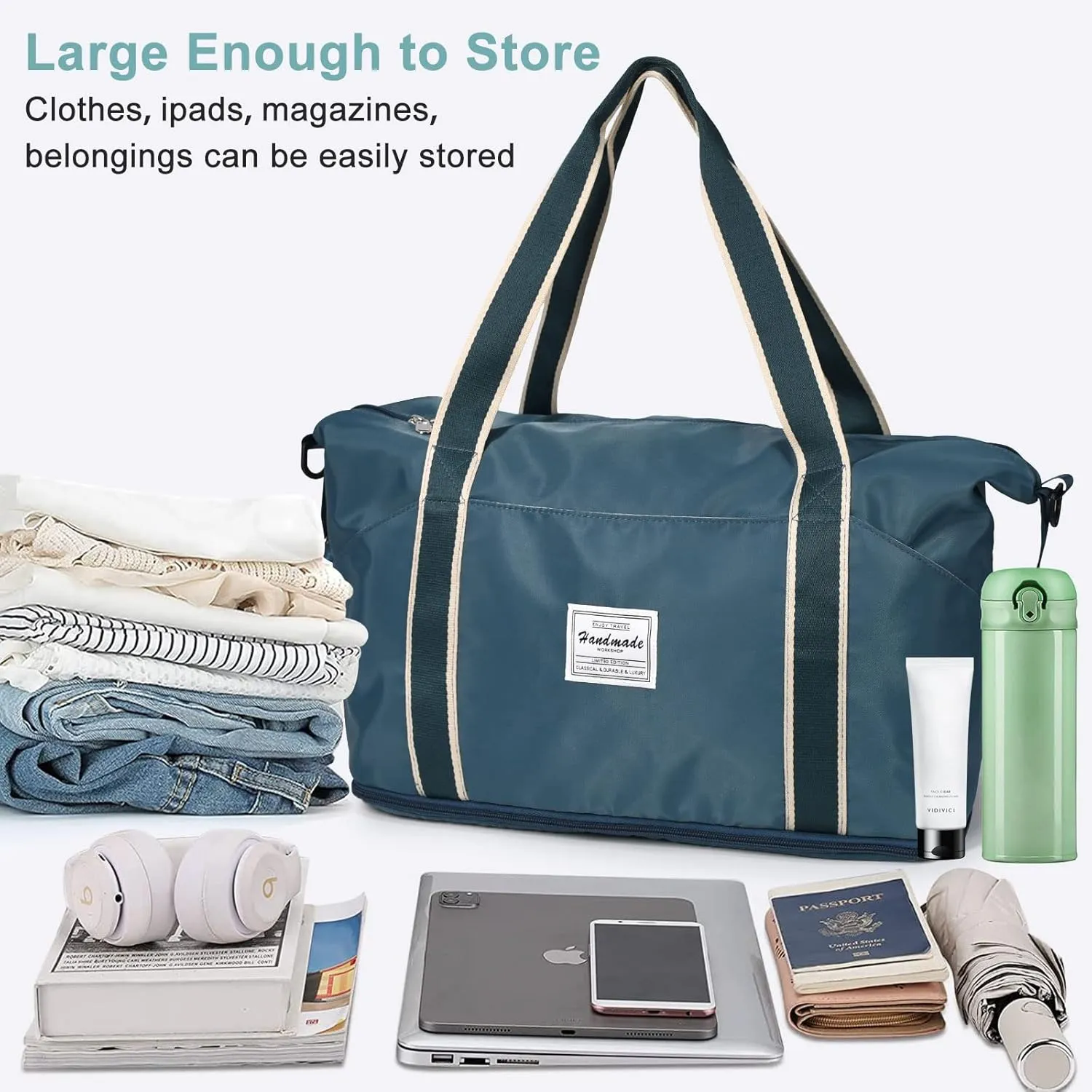 DMLuna Travel Duffel Bag, Tote Sports Gym Bag, Shoulder Overnight Weekender Bag for Women & Men, Hospital bag, Expandable Duffel Bag with Trolley Sleeve/Wet Pocket