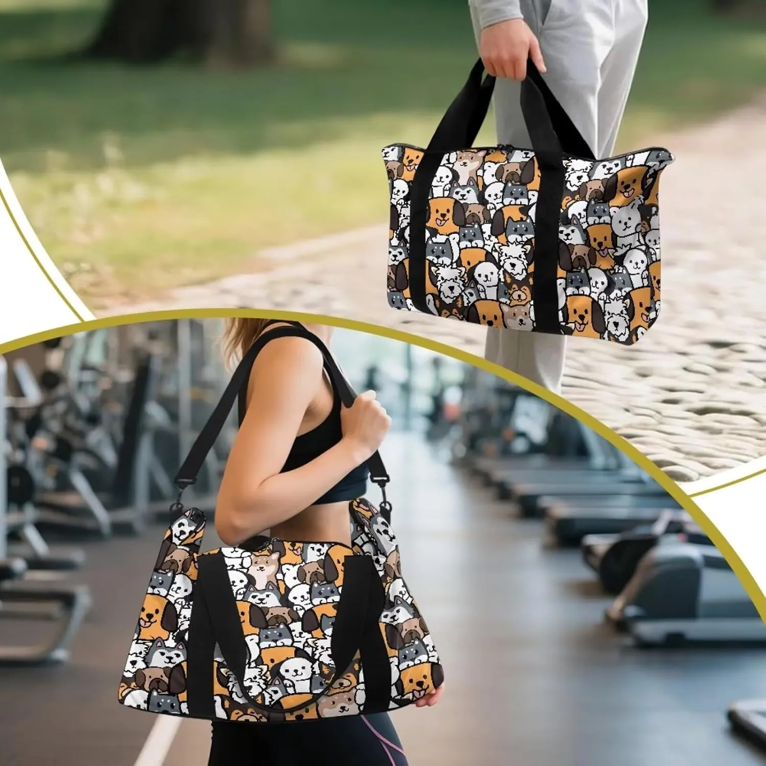 Duffel Bag 22.24 x 6.3 x 13 Inches - Cartoon Cute Puppy Print Large Capacity Carry On Travel Bag with Adjustable Shoulder Strap - Water-Resistant Polyester Weekender & Gym Holdall