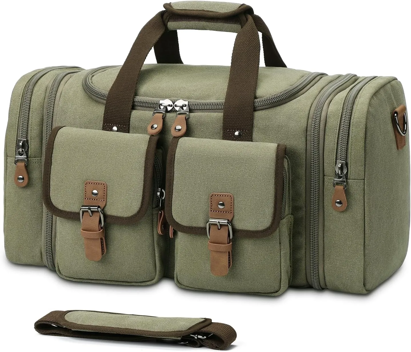 Duffle Bag for Travel, Expandable Waterproof Overnight Weekender Gym Carry On Bag 50L Canvas Duffel Bags with Suitcase Handle Sleeve for Men Women(Army Green)
