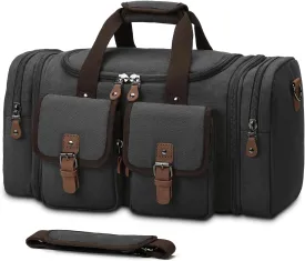 Duffle Bag for Travel, Expandable Waterproof Overnight Weekender Gym Carry On Bag 50L Canvas Duffel Bags with Suitcase Handle Sleeve for Men Women(Dark Grey)