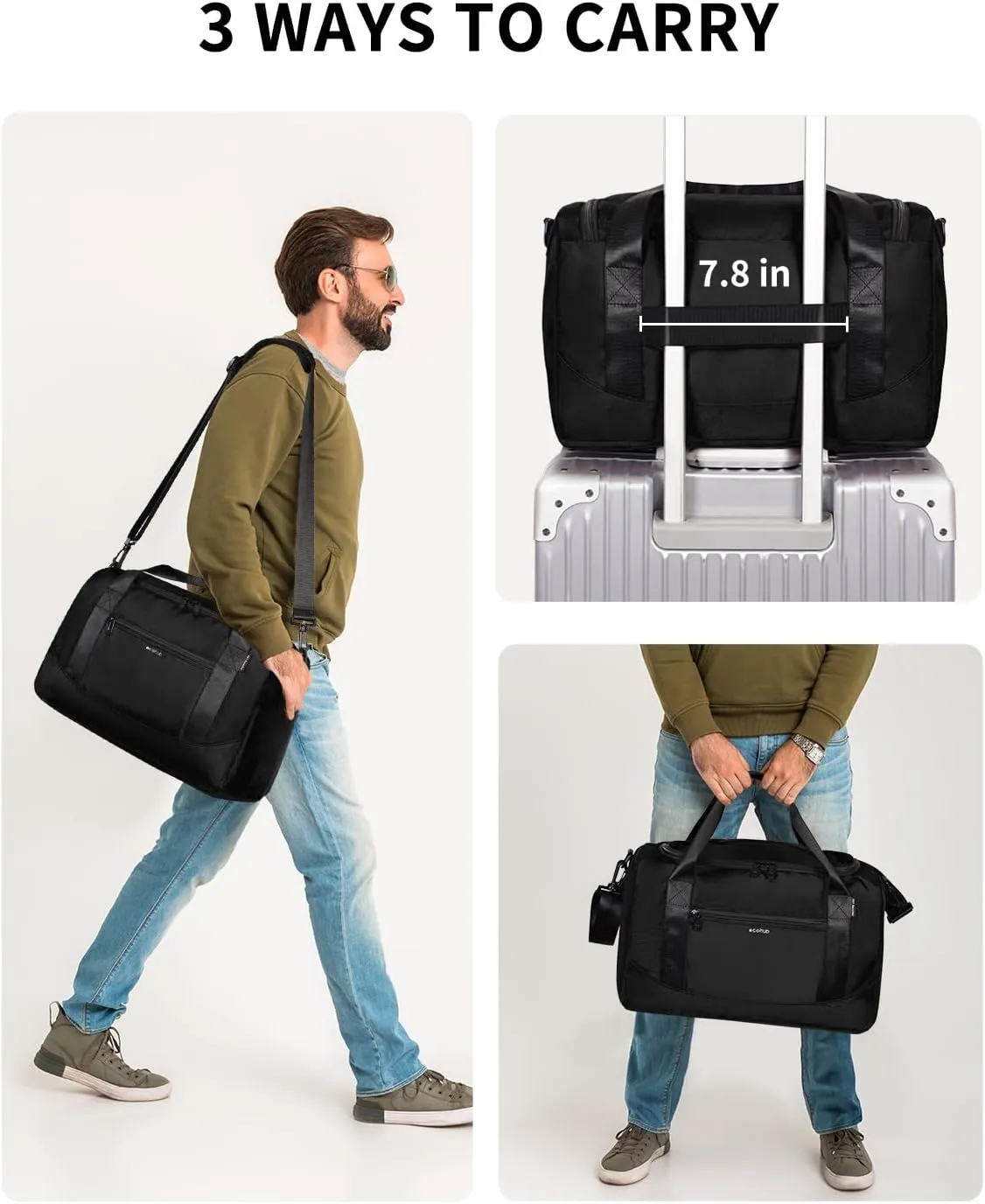 ECOHUB 16'' Personal Item Bag Mini Duffel Bag Small Travel Bag Underseat Carry on Bag for United Airlines Gym Bag for Women and Men