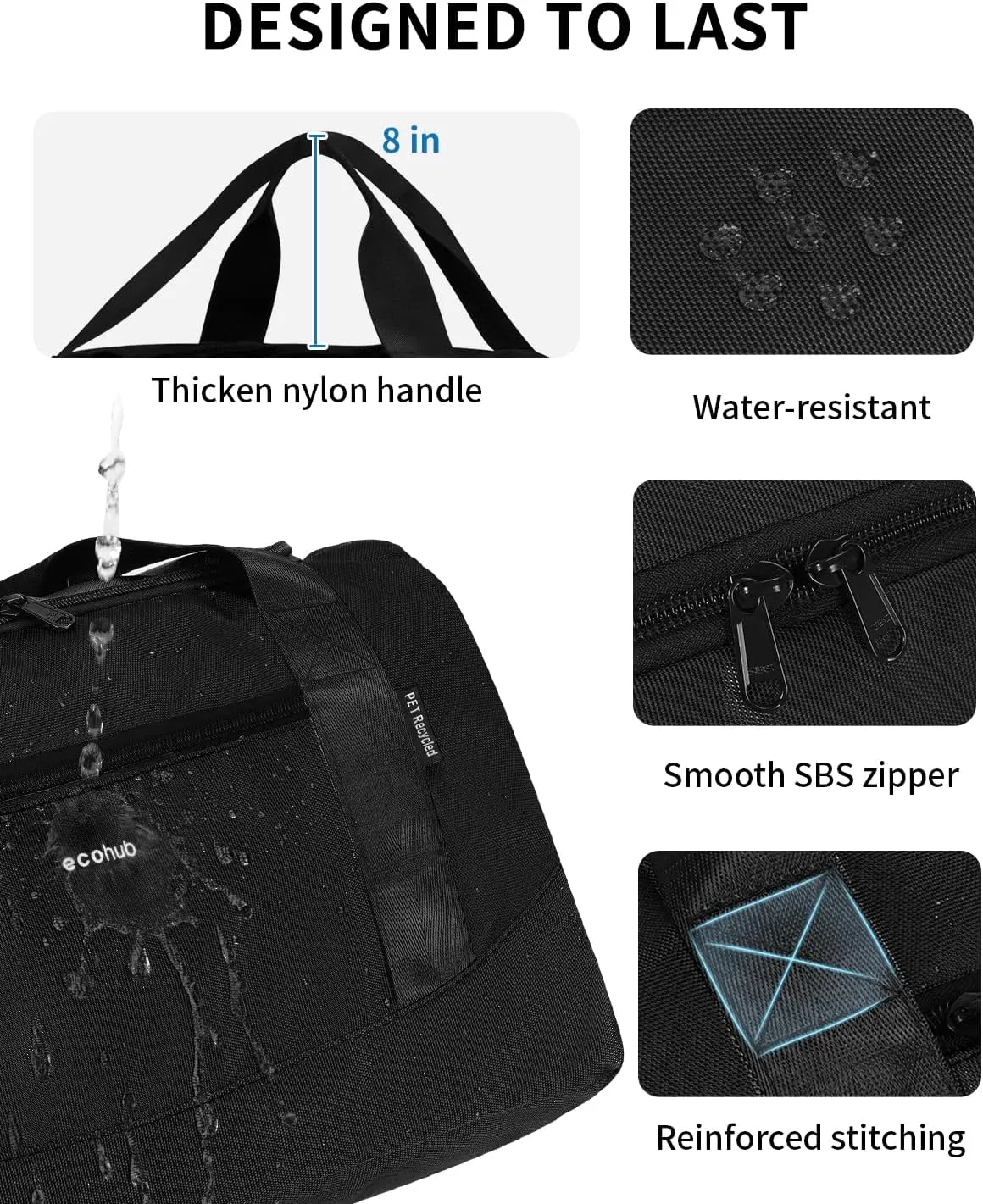 ECOHUB 16'' Personal Item Bag Mini Duffel Bag Small Travel Bag Underseat Carry on Bag for United Airlines Gym Bag for Women and Men