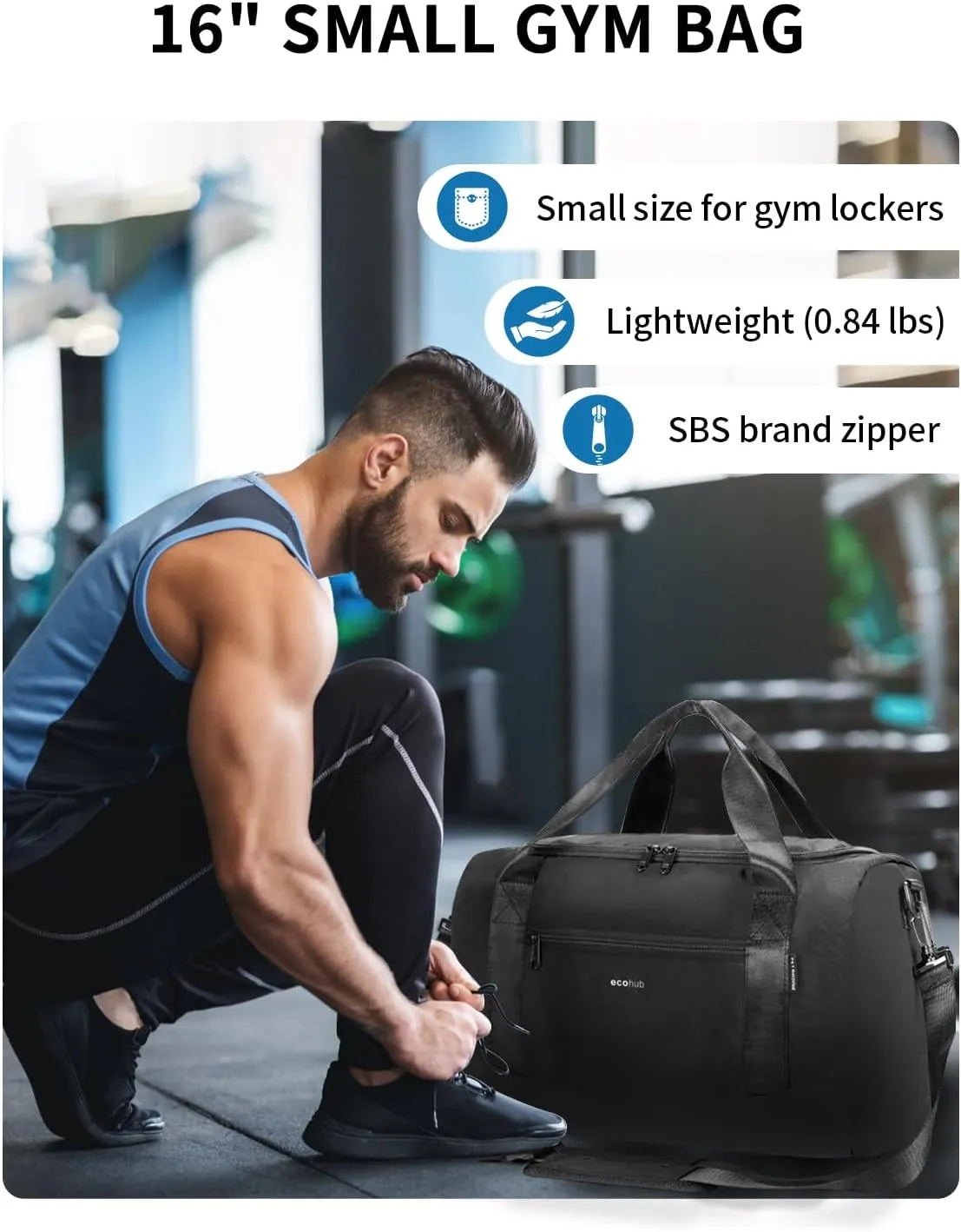 ECOHUB 16'' Personal Item Bag Mini Duffel Bag Small Travel Bag Underseat Carry on Bag for United Airlines Gym Bag for Women and Men