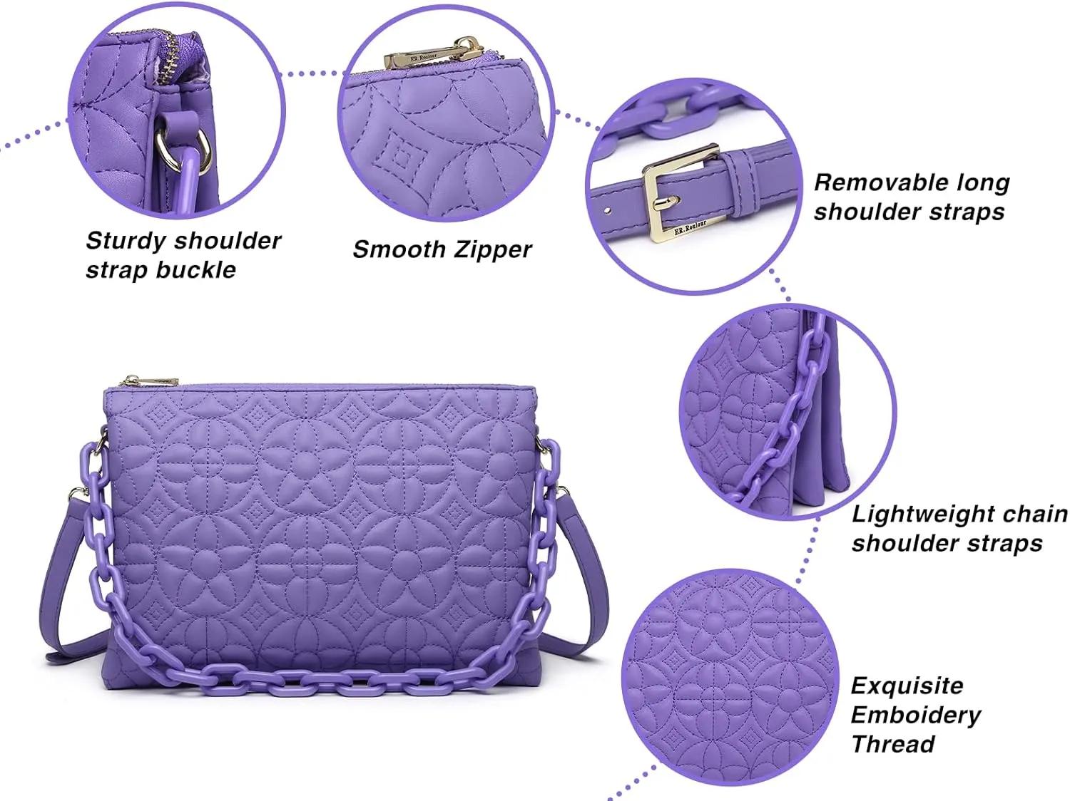 ER.Roulour Quilted Crossbody Bags for Women, Trendy Roomy Shoulder Handbags with Flap Gold Hardware Chain Purses Shoulder Bag