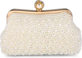 FALETO Pearl Clutch Bag for Women Evening Wedding Party Bridal Handbag Ladies Beaded Clutch Purse for Party
