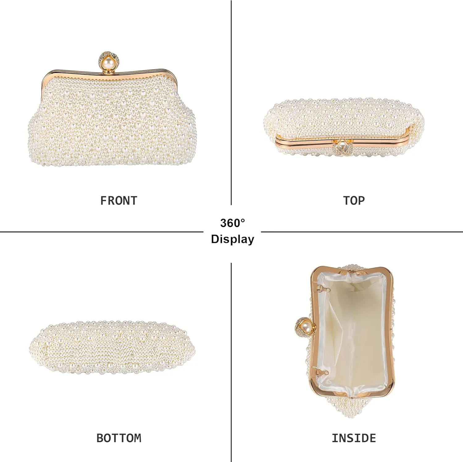 FALETO Pearl Clutch Bag for Women Evening Wedding Party Bridal Handbag Ladies Beaded Clutch Purse for Party