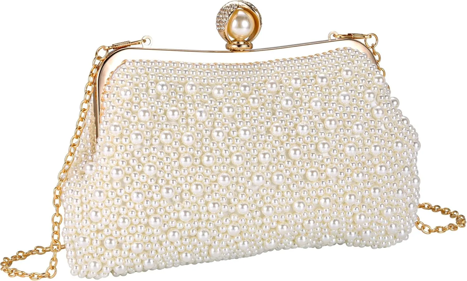 FALETO Pearl Clutch Bag for Women Evening Wedding Party Bridal Handbag Ladies Beaded Clutch Purse for Party