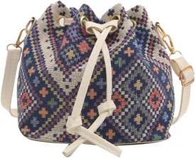 Fashion Drawstring Crossbody Bag for Women Girl Bucket Bag Canvas Shoulder Bag Female Ethnic Styles Messengers Bag