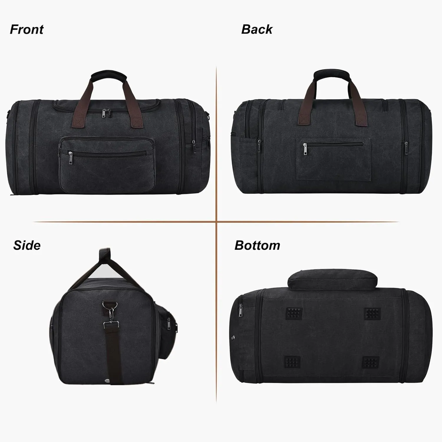 Felipe Varela 60L Duffle Bag for Men, Large Canvas Expandable Duffel Bag for Travel, Mens Carry On Luggage Bag Traveling Weekender Gym Overnight Duffel Bags for Airplanes, Black