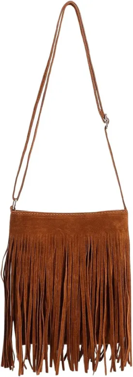 Floerns Women's Fringe Faux Suede Crossbody Bag Tassel Bucket Bag Western Shoulder Bags
