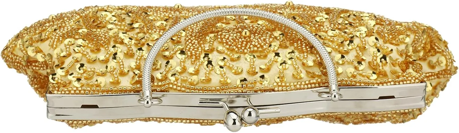 Floral Designer Evening Bag Beaded Sequin Design Vintage Kissing Lock Satin Clutch Purse Bag Wedding Party Clutch