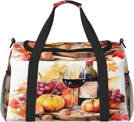 Fruits Grape Wine Travel Duffel Bag with Strap Multi Pockets Sports Bag Handbag Large Shoulder Bag for Gym Weekend Fitness Camping