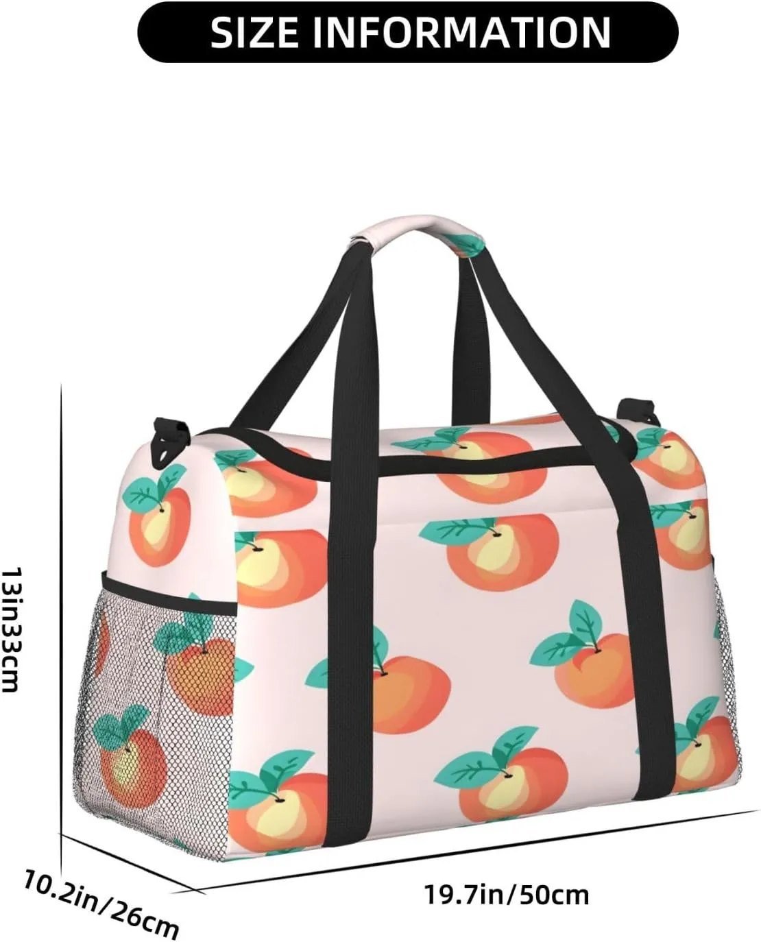 Fruits Peach Pattern Travel Duffel Bag with Strap Multi Pockets Sports Bag Handbag Large Shoulder Bag for Gym Weekend Fitness Camping