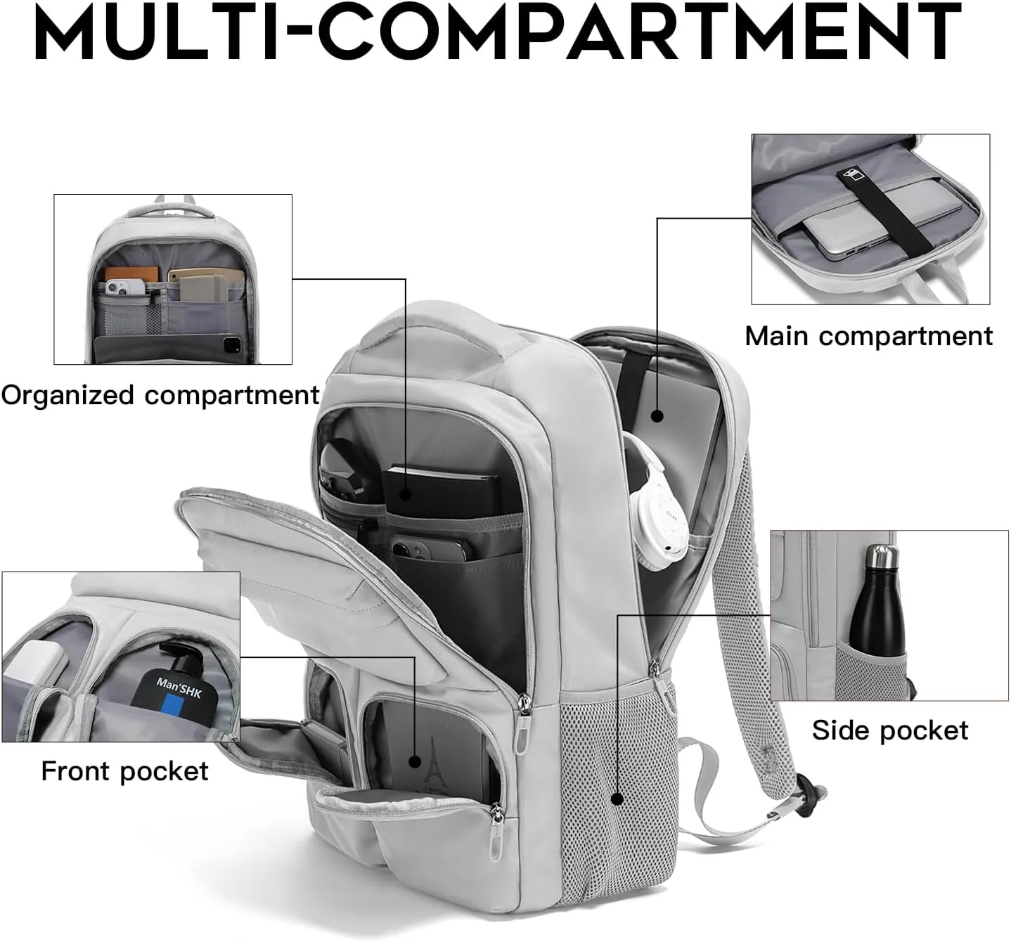 FUTURE AESTHETICS Travel Backpack for Womenmen, College Backpack Bag, Hiking Backpack,Waterproof Carry On Backpack Business Backpack (Grey)