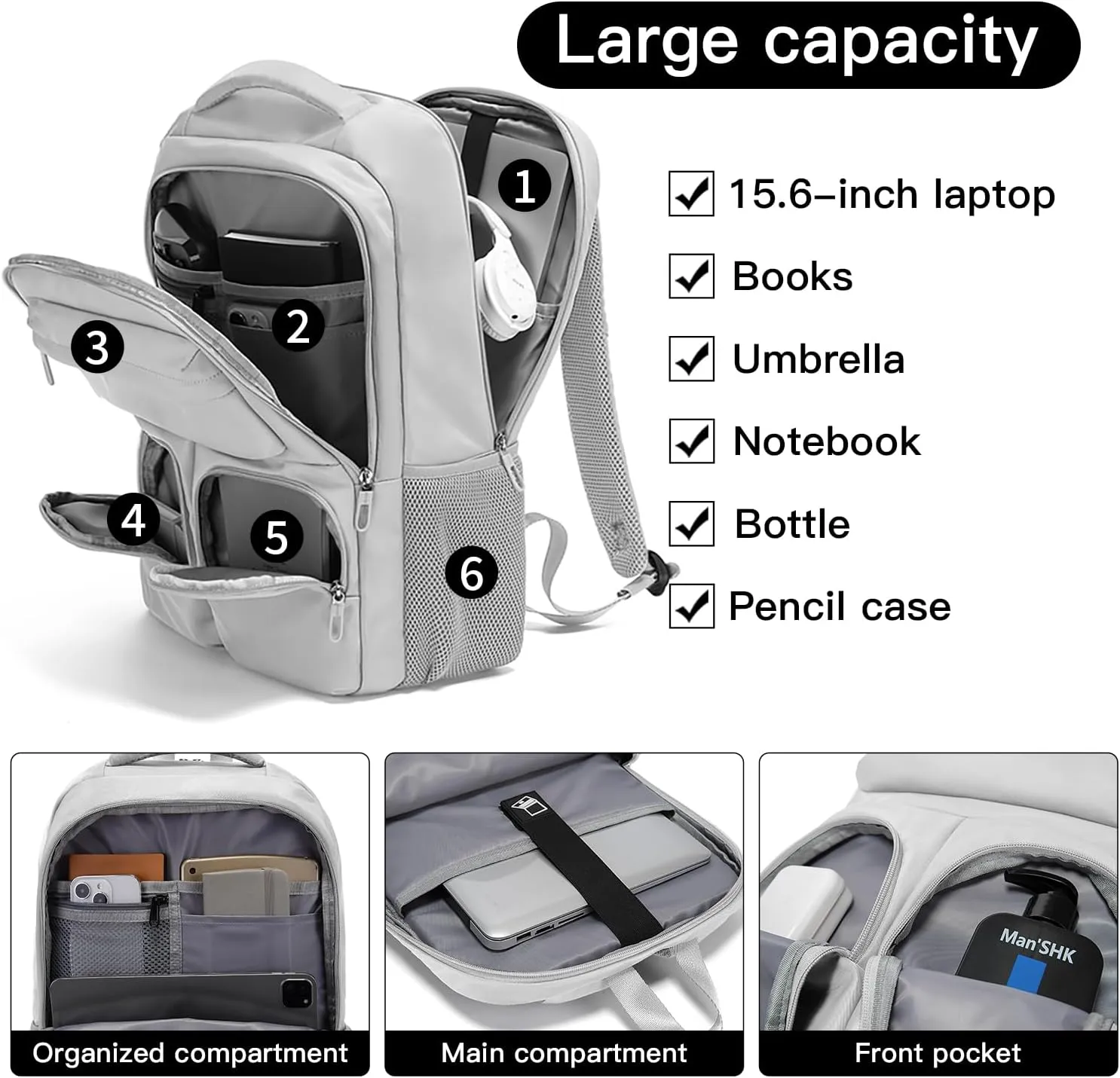 FUTURE AESTHETICS Travel Backpack for Womenmen, College Backpack Bag, Hiking Backpack,Waterproof Carry On Backpack Business Backpack (Grey)