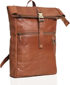 Genuine Leather Backpack for Men & Women 16 Inch Vintage Leather Backpack Rucksack Carry-On Travel Backpack (Tan Brown)