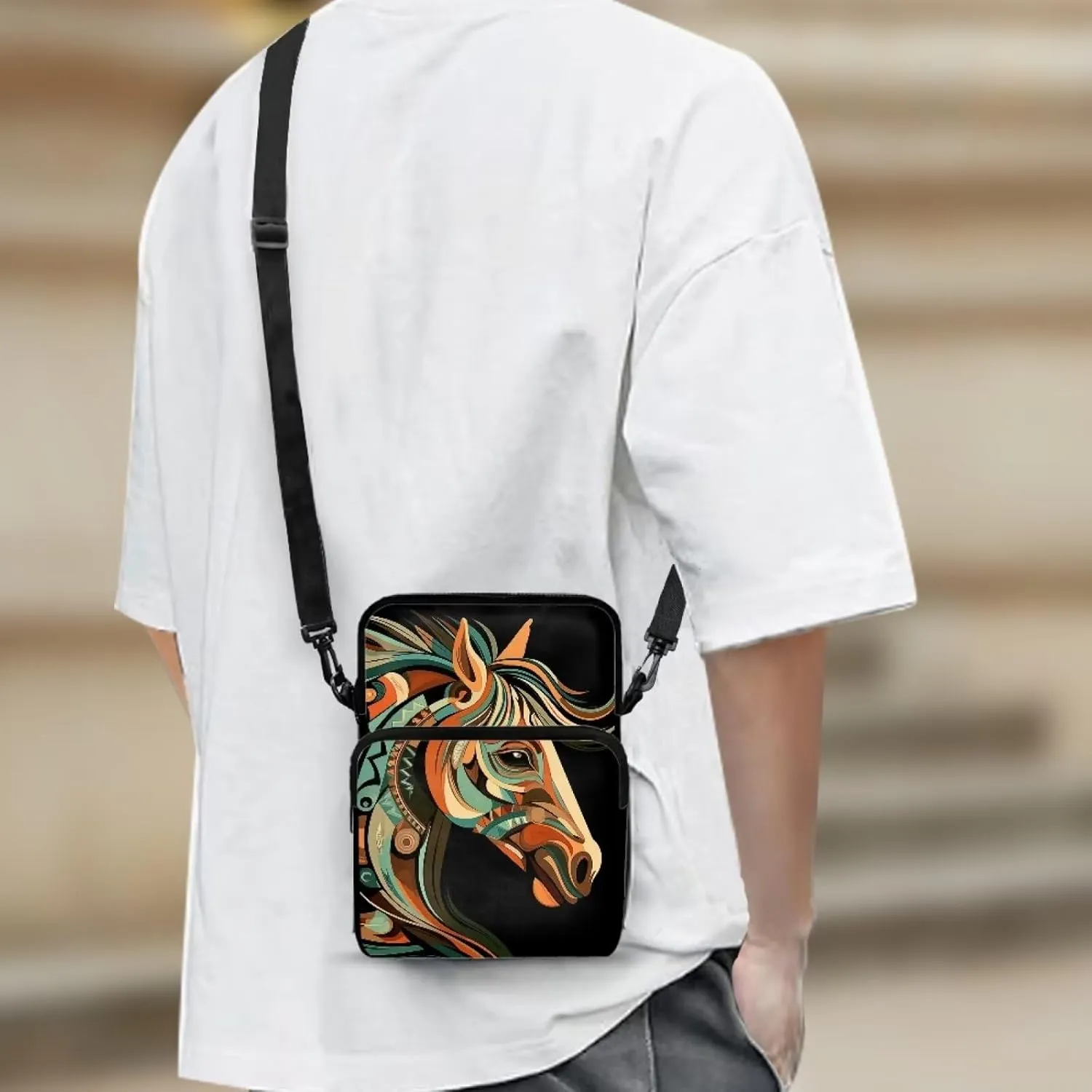 Girls Crossbody Shoulder Bag with Zipper, 2 Layer Messenger Bags for Women Men