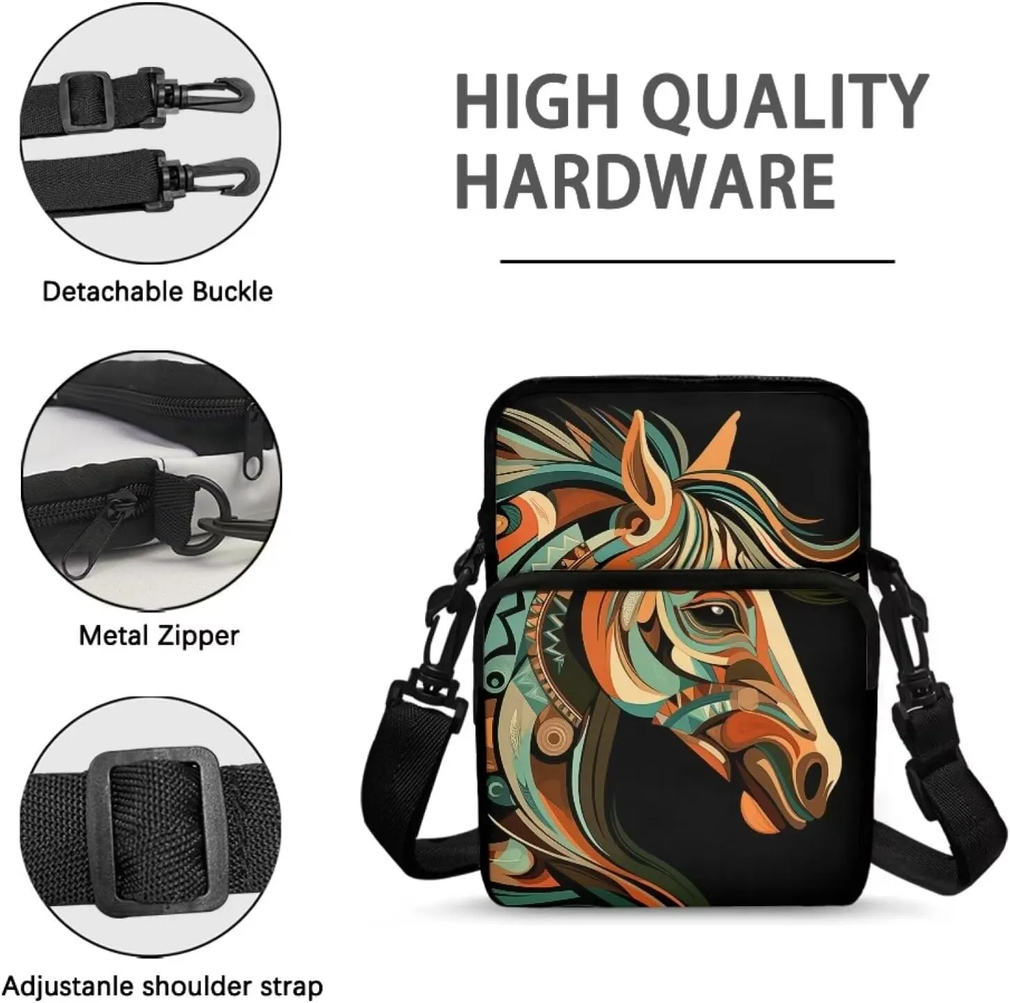 Girls Crossbody Shoulder Bag with Zipper, 2 Layer Messenger Bags for Women Men