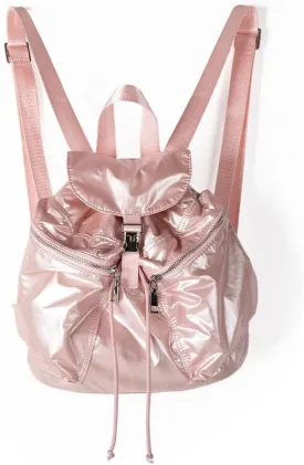Glossy Leather Coquette Backpack Purse Women Solid Drawstring Bucket Backpack Y2K Stuff Balletcore Casual Daypack (Pink)