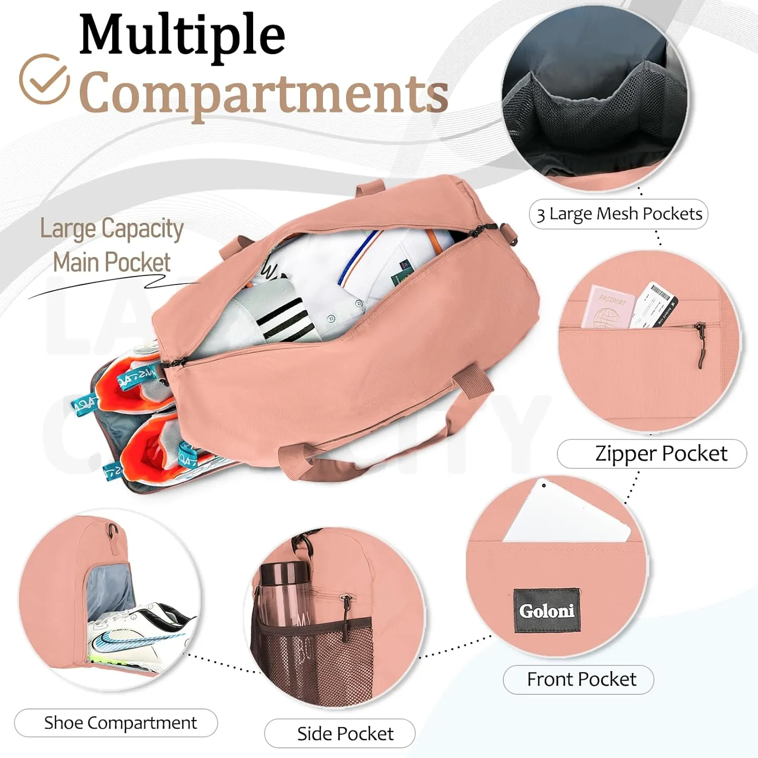 Goloni Cute Duffle Bag for Women, Gym Bag with Shoe Compartment, Lightweight Weekend Travel Duffel Bag,Overnight Bag with Wet Pocket