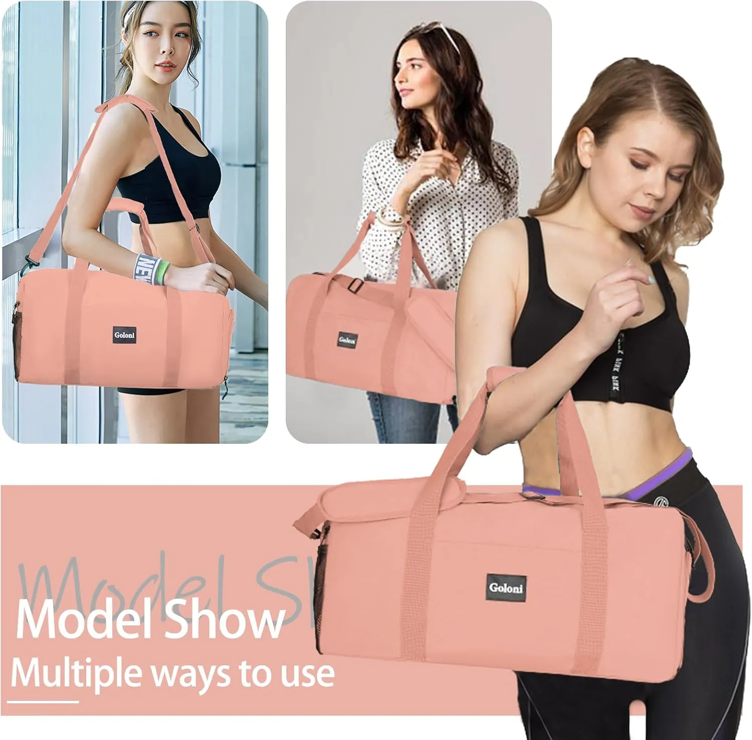 Goloni Cute Duffle Bag for Women, Gym Bag with Shoe Compartment, Lightweight Weekend Travel Duffel Bag,Overnight Bag with Wet Pocket