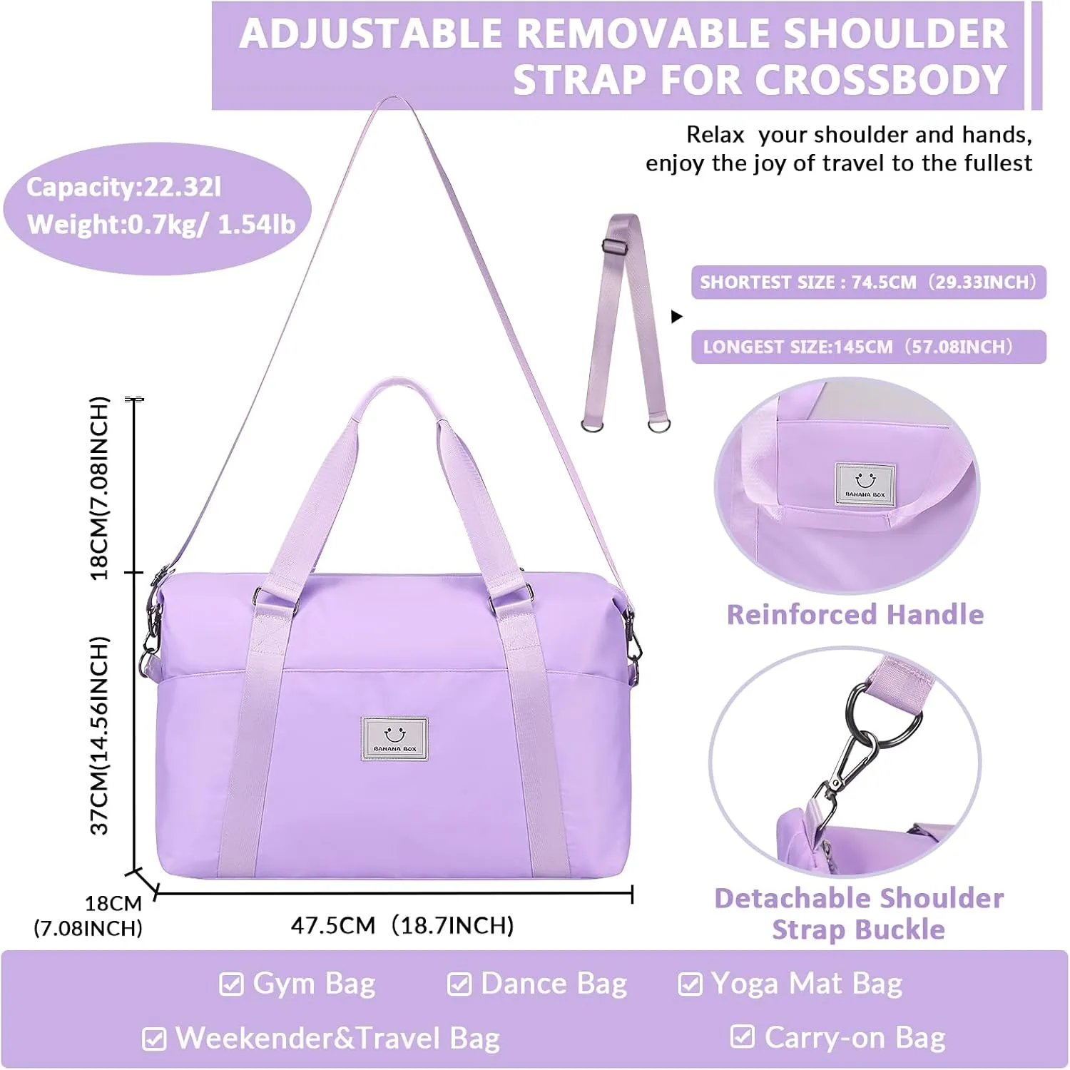 Gym bag for Women, Travel Duffel Bags with Trolley Sleeve, Weekender Overnight Bag, Carry on Tote Bag Dance Bag