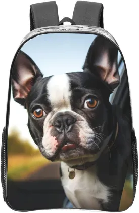 Heavy Duty Clear Backpack for Women Men PVC Transparent College Bag 16 inch Puppy Dog Boston Terrier Casual Daypack