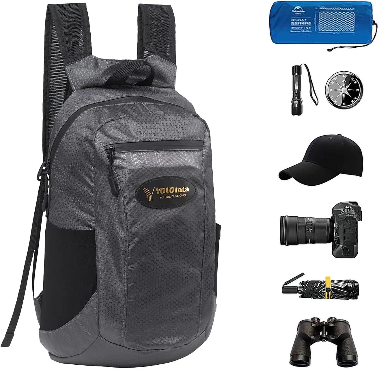 Hiking Daypacks for Women Waterproof Backpacks 15L Lightweight Packable Men Small Outdoor Sports Fan Multipurpose Travel Camping Bags Dark Grey