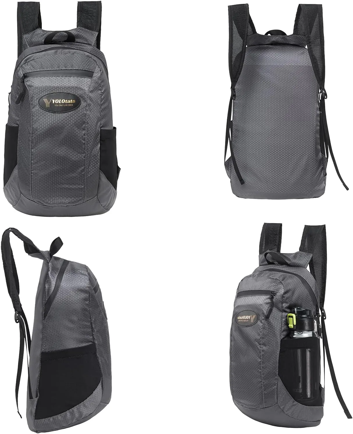Hiking Daypacks for Women Waterproof Backpacks 15L Lightweight Packable Men Small Outdoor Sports Fan Multipurpose Travel Camping Bags Dark Grey