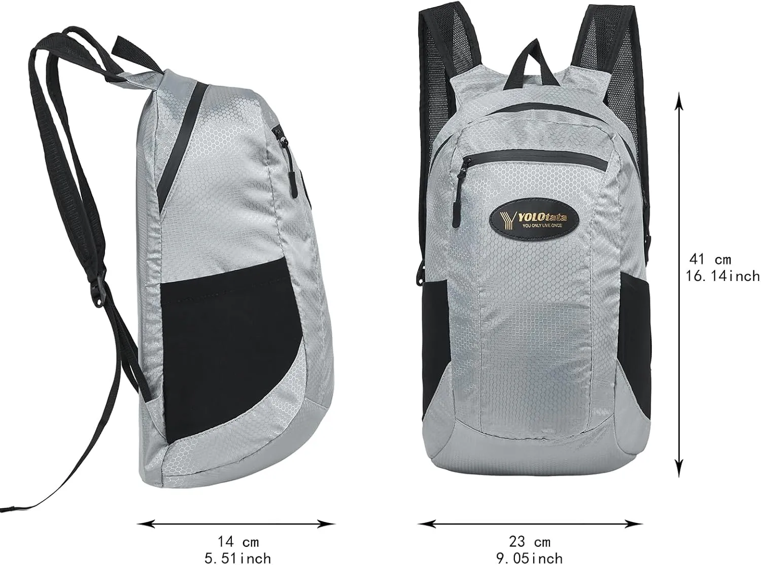 Hiking Daypacks for Women Waterproof Backpacks 15L Lightweight Packable Men Small Outdoor Sports Fan Multipurpose Travel Camping Bags Light Grey