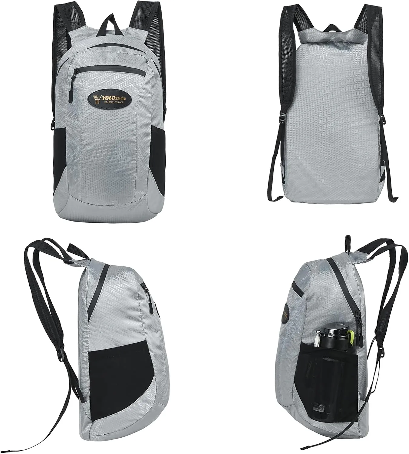 Hiking Daypacks for Women Waterproof Backpacks 15L Lightweight Packable Men Small Outdoor Sports Fan Multipurpose Travel Camping Bags Light Grey
