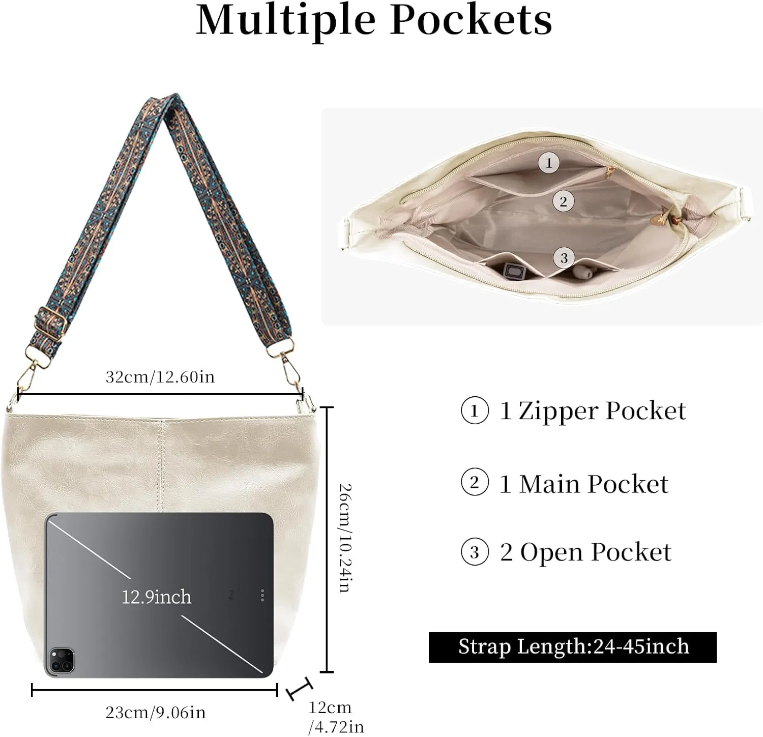 Hobo Bags for Women Crossbody Bag Guitar Strap Purse Vegan Leather Shoulder Handbags Boho Purses Tote Bucket Bag