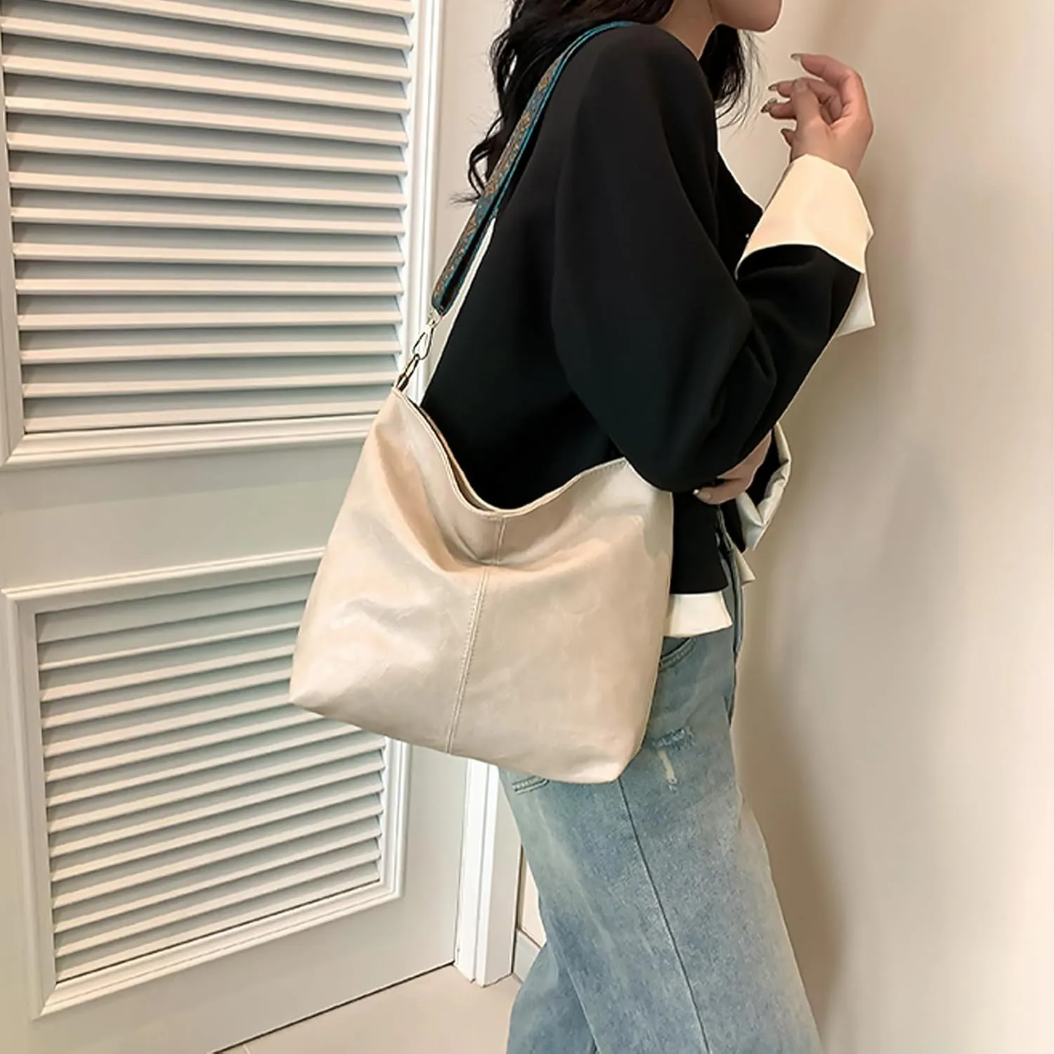 Hobo Bags for Women Crossbody Bag Guitar Strap Purse Vegan Leather Shoulder Handbags Boho Purses Tote Bucket Bag
